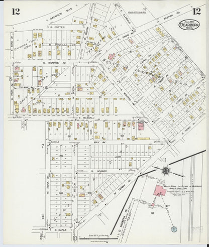 Sanborn Fire Insurance Map from Dearborn, Wayne County, Michigan (1924), Sheet #0012 - Complete Map Set gallery image, historic Sanborn map, vintage wall art, Michigan Michigan