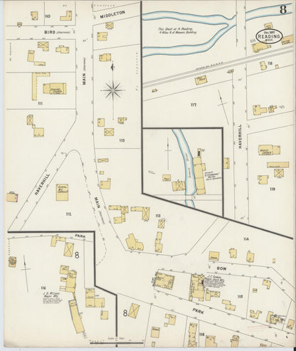 Sanborn Fire Insurance Map from Reading, Middlesex County, Massachusetts (1897), Sheet #0008 - Historic Sanborn Fire Insurance Map Print, vintage old map wall art, antique decor, genealogy gift, Massachusetts Massachusetts map