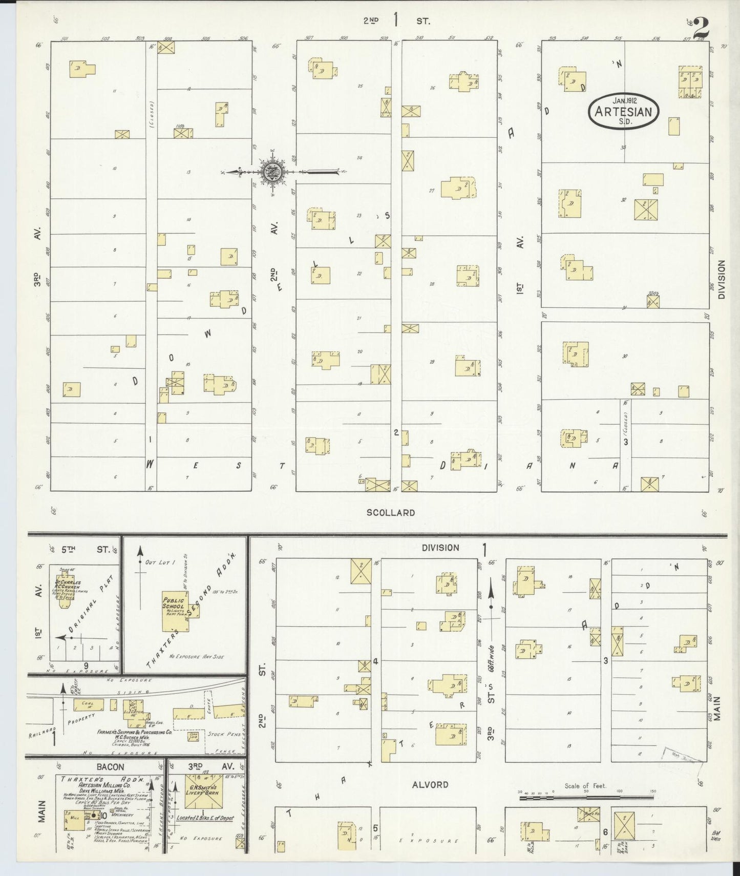 Sanborn Fire Insurance Map from Artesian, Sanborn County, South Dakota (1912), Sheet #0002 - Historic Sanborn Fire Insurance Map Print, vintage old map wall art, antique decor, genealogy gift, South Dakota South Dakota map