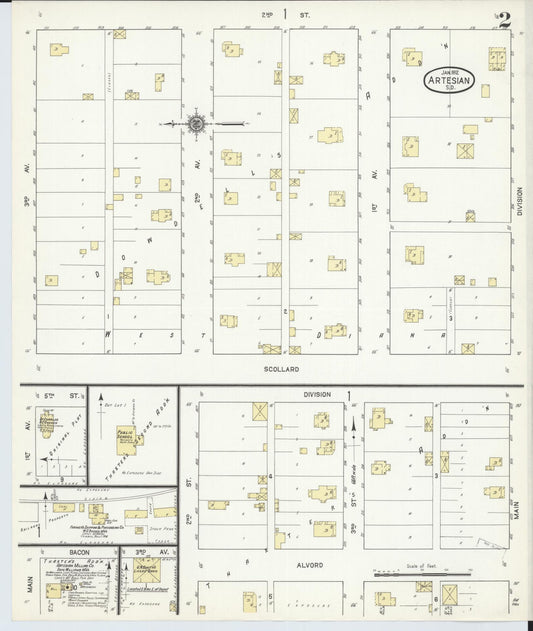 Sanborn Fire Insurance Map from Artesian, Sanborn County, South Dakota (1912), Sheet #0002 - Historic Sanborn Fire Insurance Map Print, vintage old map wall art, antique decor, genealogy gift, South Dakota South Dakota map