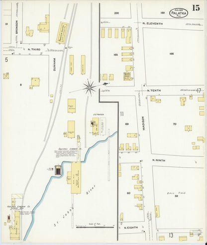 Sanborn Fire Insurance Map from Palatka, Putnam County, Florida (1909), Sheet #0015 - Complete Map Set gallery image, historic Sanborn map, vintage wall art, Florida Florida