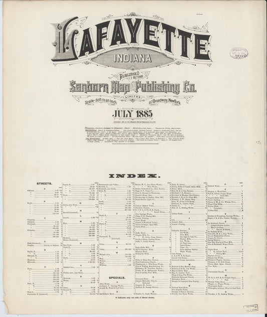 Sanborn Fire Insurance Map from Lafayette, Tippecanoe County, Indiana (1885), Sheet #0001 - Historic Sanborn Fire Insurance Map Print, vintage old map wall art, antique decor, genealogy gift, Indiana Indiana map