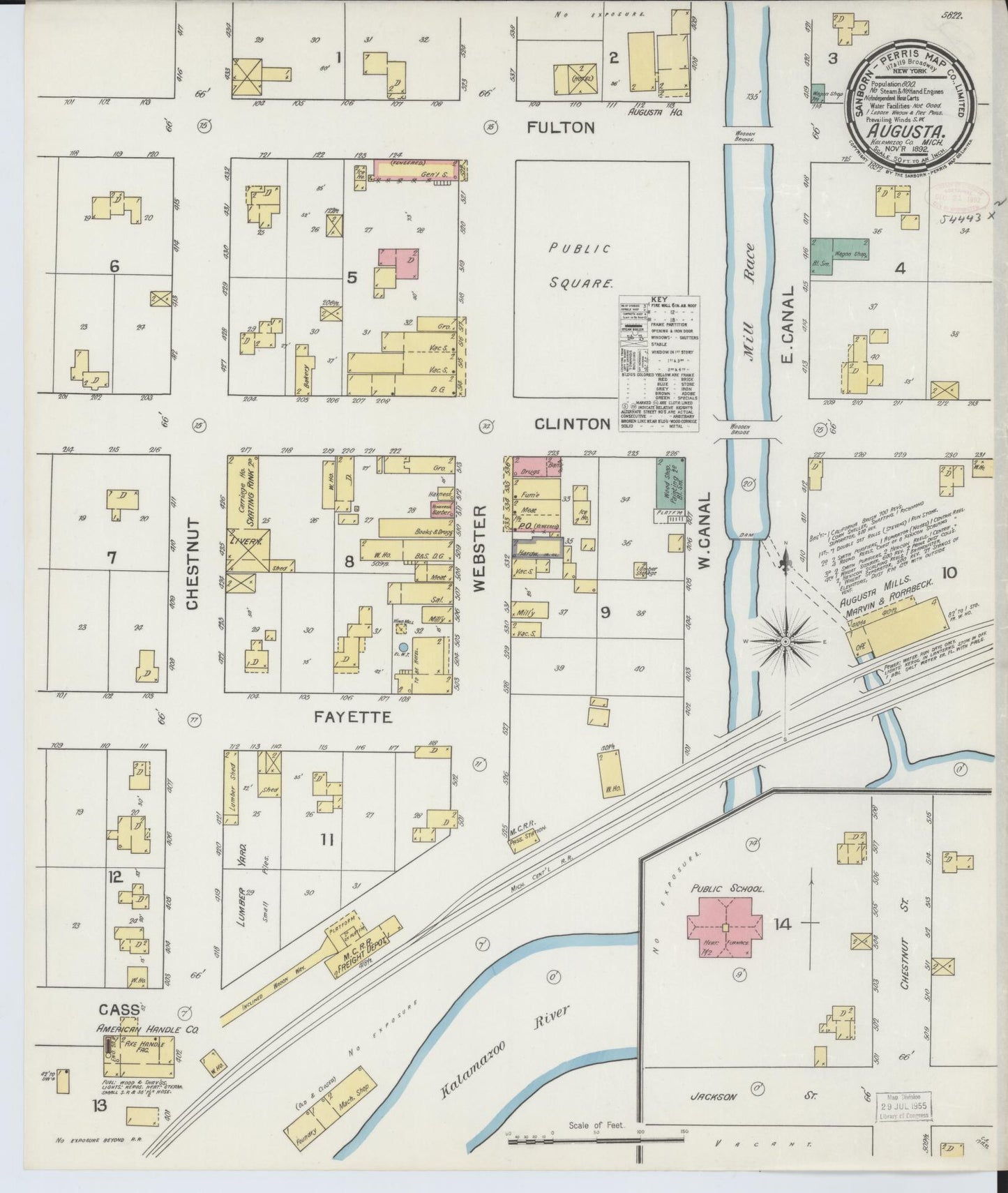 Sanborn Fire Insurance Map from Augusta, Kalamazoo County, Michigan (1892), Sheet #0001 - Historic Sanborn Fire Insurance Map Print, vintage old map wall art, antique decor, genealogy gift, Michigan Michigan map