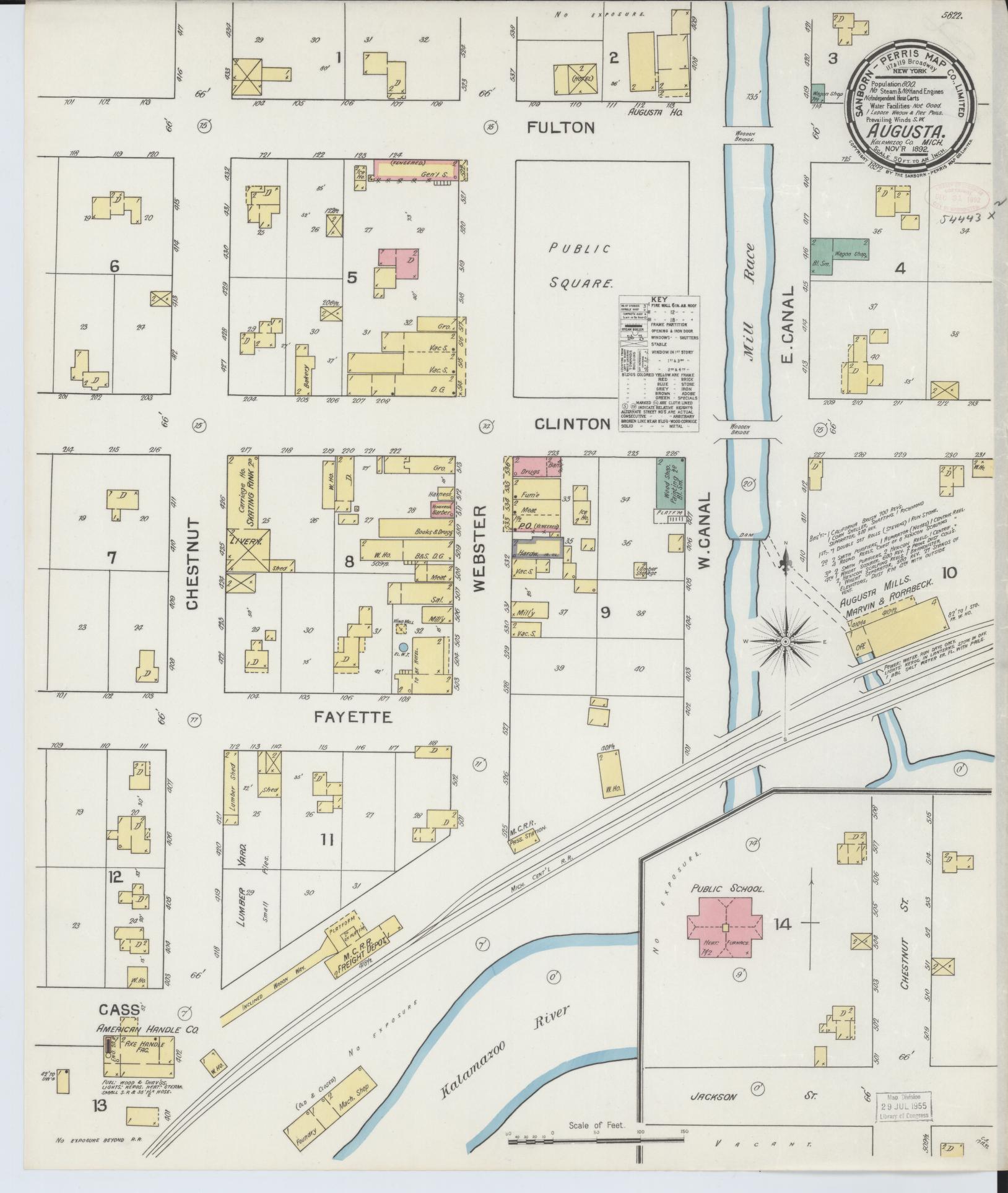 Sanborn Fire Insurance Map from Augusta, Kalamazoo County, Michigan (1892), Sheet #0001 - Historic Sanborn Fire Insurance Map Print, vintage old map wall art, antique decor, genealogy gift, Michigan Michigan map