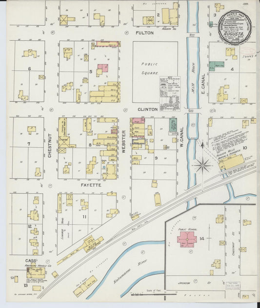 Sanborn Fire Insurance Map from Augusta, Kalamazoo County, Michigan (1892), Sheet #0001 - Historic Sanborn Fire Insurance Map Print, vintage old map wall art, antique decor, genealogy gift, Michigan Michigan map