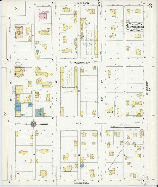 Sanborn Fire Insurance Map from Redwood Falls, Redwood County, Minnesota (1909), Sheet #0003 - Historic Sanborn Fire Insurance Map Print, vintage old map wall art, antique decor, genealogy gift, Minnesota Minnesota map
