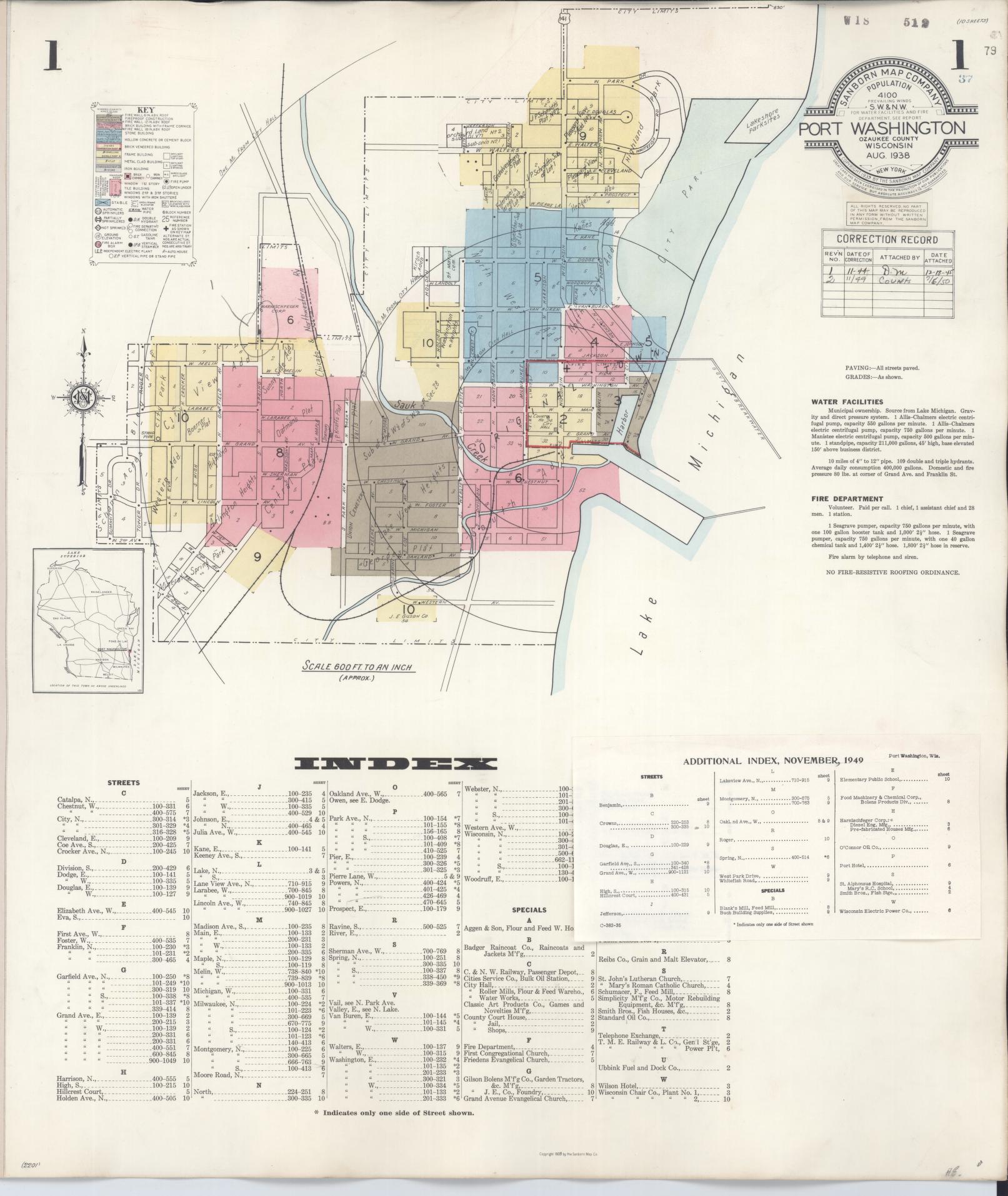 Sanborn Fire Insurance Map from Port Washington, Ozaukee County, Wisconsin (1949), Sheet #0001 - Complete Map Set gallery image, historic Sanborn map, vintage wall art, Wisconsin Wisconsin