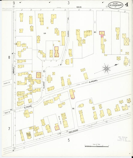 Sanborn Fire Insurance Map from Saint Johnsbury, Caledonia County, Vermont (1900), Sheet #0004 - Historic Sanborn Fire Insurance Map Print, vintage old map wall art, antique decor, genealogy gift, Vermont Vermont map