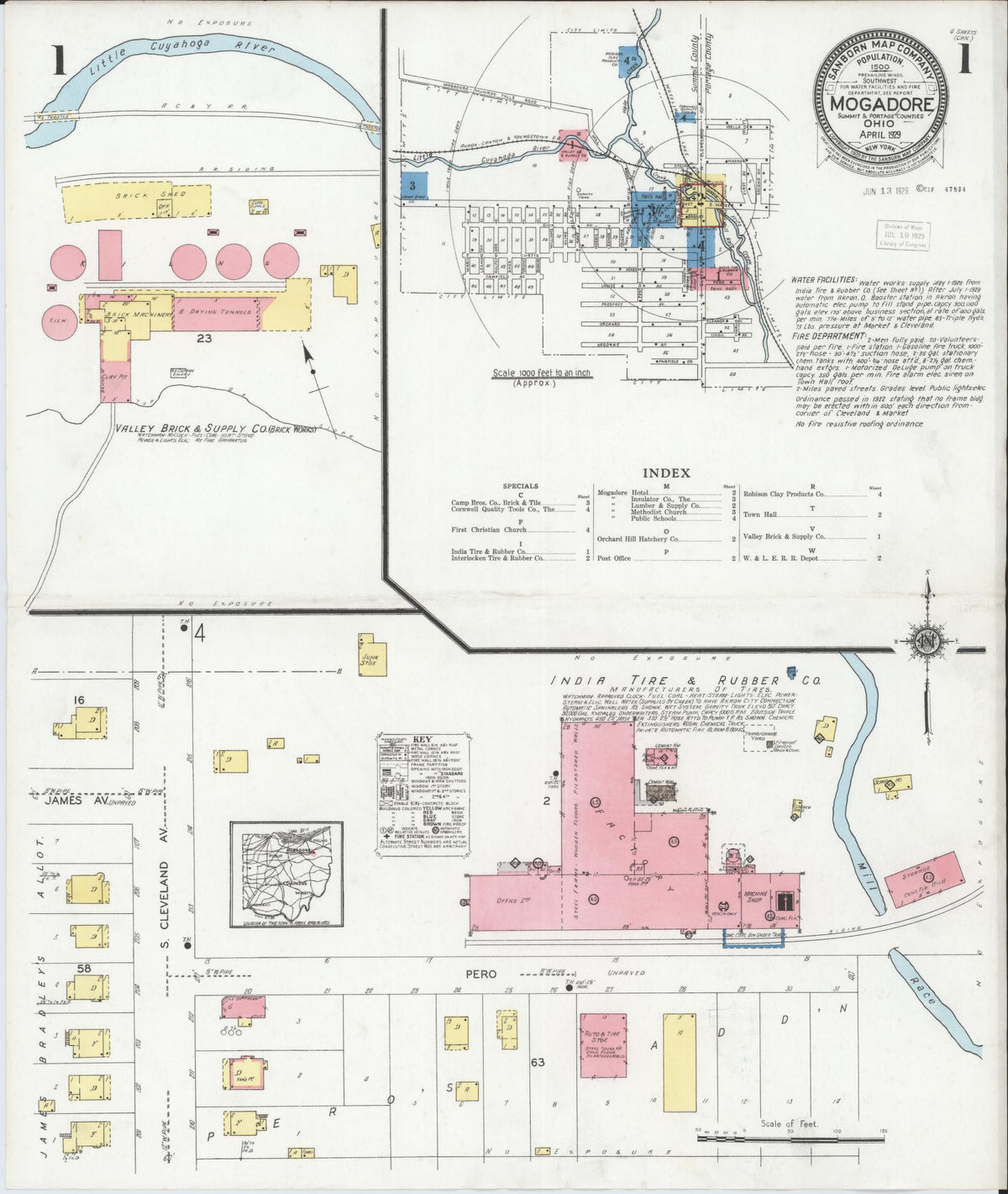 Sanborn Fire Insurance Map from Mogadore, Summit And Portage Counties, Ohio (1929), Sheet #0001 - Complete Map Set gallery image, historic Sanborn map, vintage wall art, Ohio Ohio