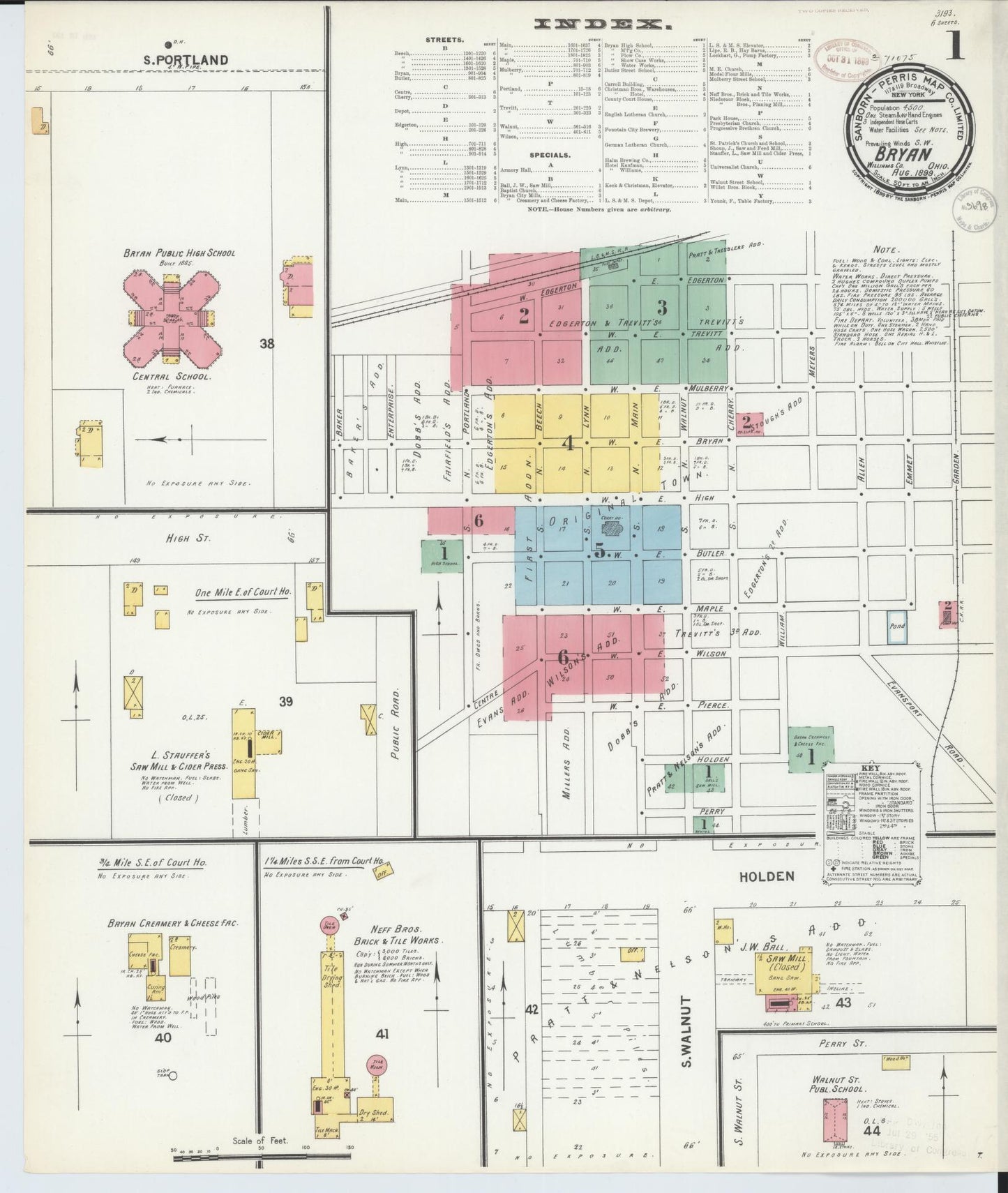 Sanborn Fire Insurance Map from Bryan, Williams County, Ohio (1899), Sheet #0001 - Historic Sanborn Fire Insurance Map Print, vintage old map wall art, antique decor, genealogy gift, Ohio Ohio map