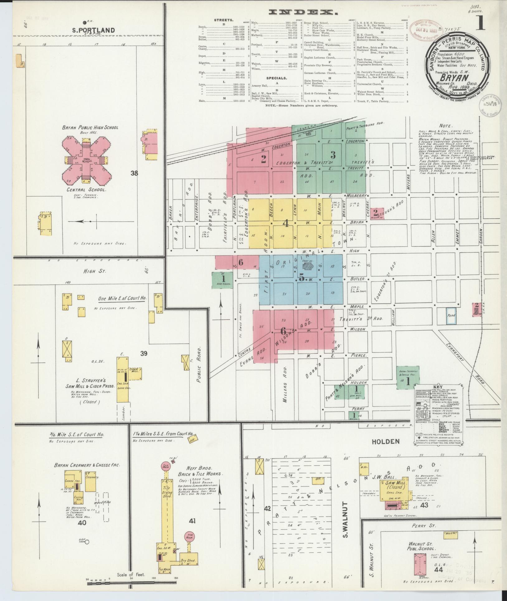 Sanborn Fire Insurance Map from Bryan, Williams County, Ohio (1899), Sheet #0001 - Historic Sanborn Fire Insurance Map Print, vintage old map wall art, antique decor, genealogy gift, Ohio Ohio map