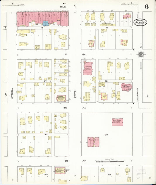 Sanborn Fire Insurance Map from Ackley, Hardin and Franklin Counties, Iowa (1911), Sheet #0006 - Historic Sanborn Fire Insurance Map Print, vintage old map wall art