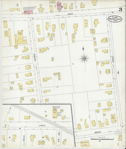 Sanborn Fire Insurance Map from Plainville, Hartford County, Connecticut (1905), Sheet #0003 - Complete Map Set gallery image, historic Sanborn map, vintage wall art, Connecticut Connecticut