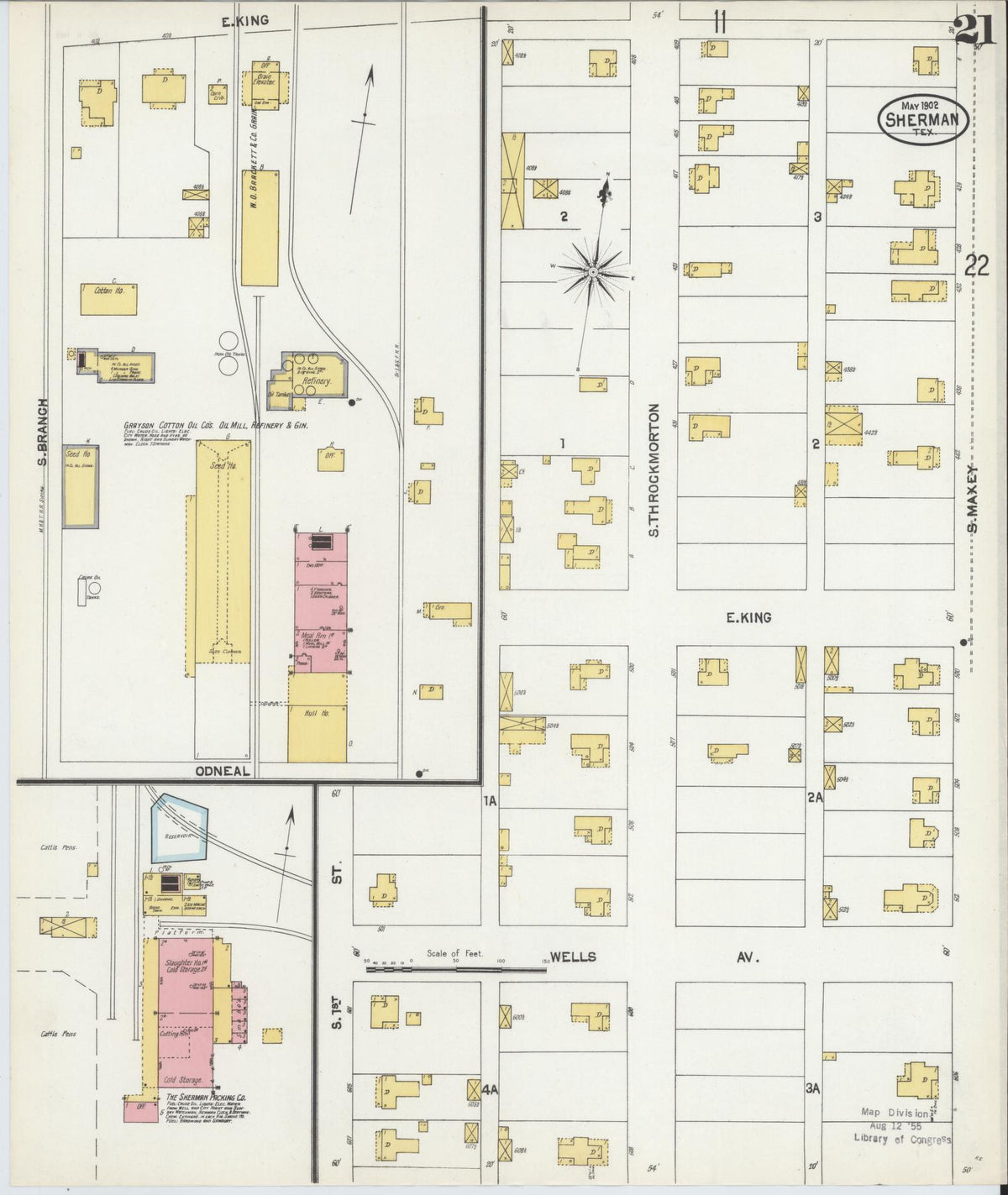 Sanborn Fire Insurance Map from Sherman, Grayson County, Texas (1902), Sheet #0021 - Historic Sanborn Fire Insurance Map Print, vintage old map wall art, antique decor, genealogy gift, Texas Texas map