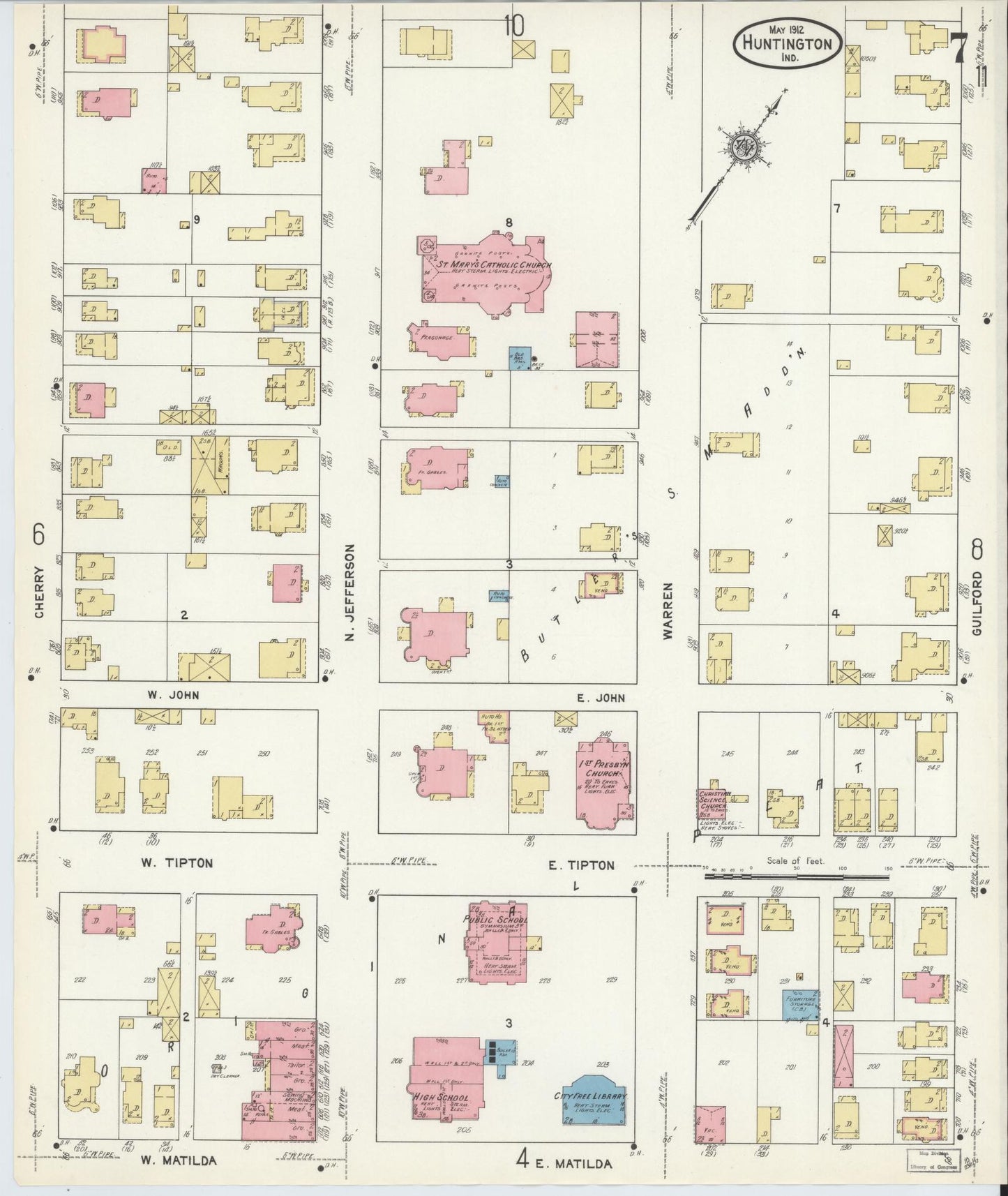 Sanborn Fire Insurance Map from Huntington, Huntington County, Indiana (1912), Sheet #0007 - Complete Map Set gallery image, historic Sanborn map, vintage wall art, Indiana Indiana