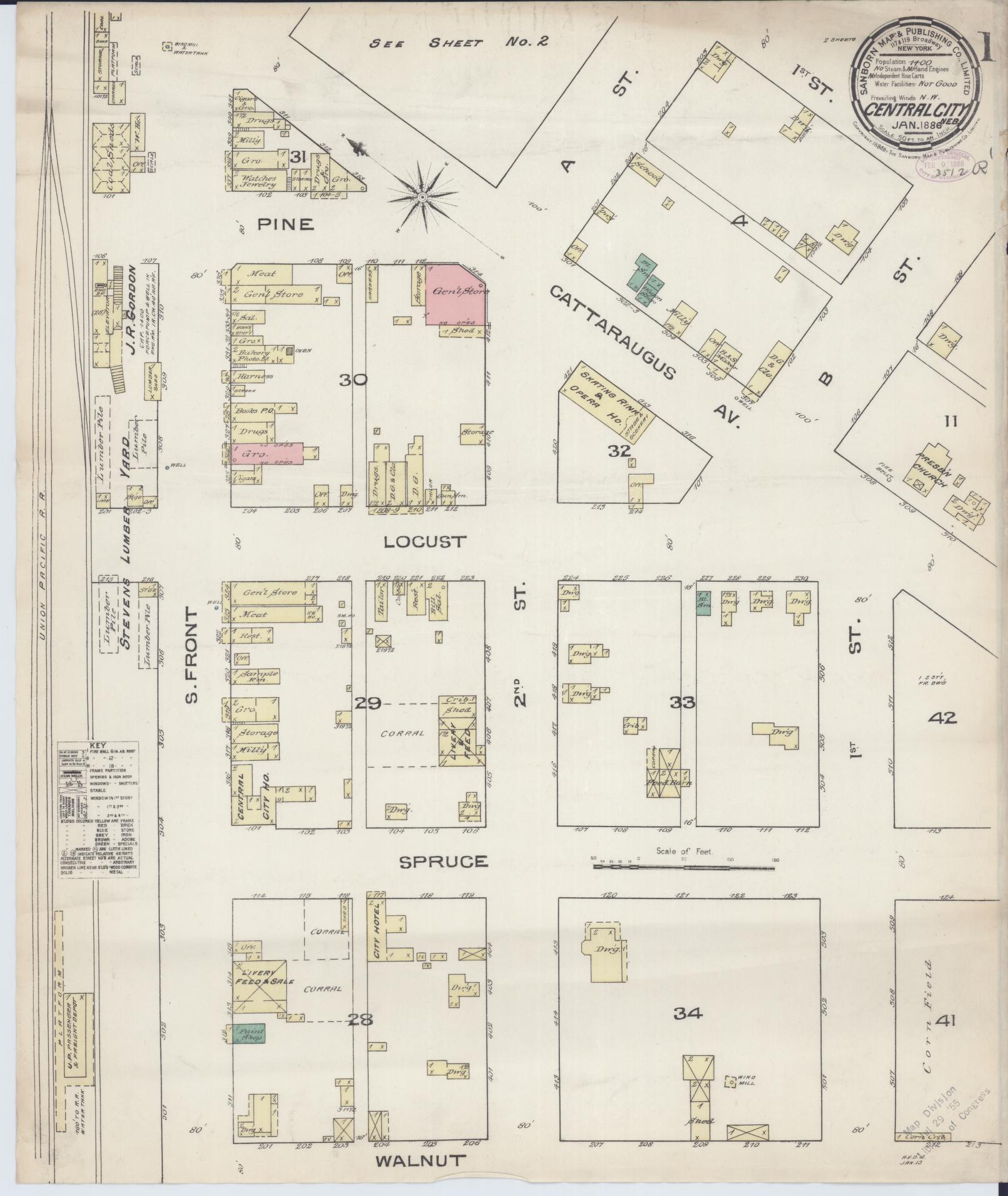 Sanborn Fire Insurance Map from Central City, Merrick County, Nebraska (1886), Sheet #0001 - Historic Sanborn Fire Insurance Map Print, vintage old map wall art, antique decor, genealogy gift, Nebraska Nebraska map