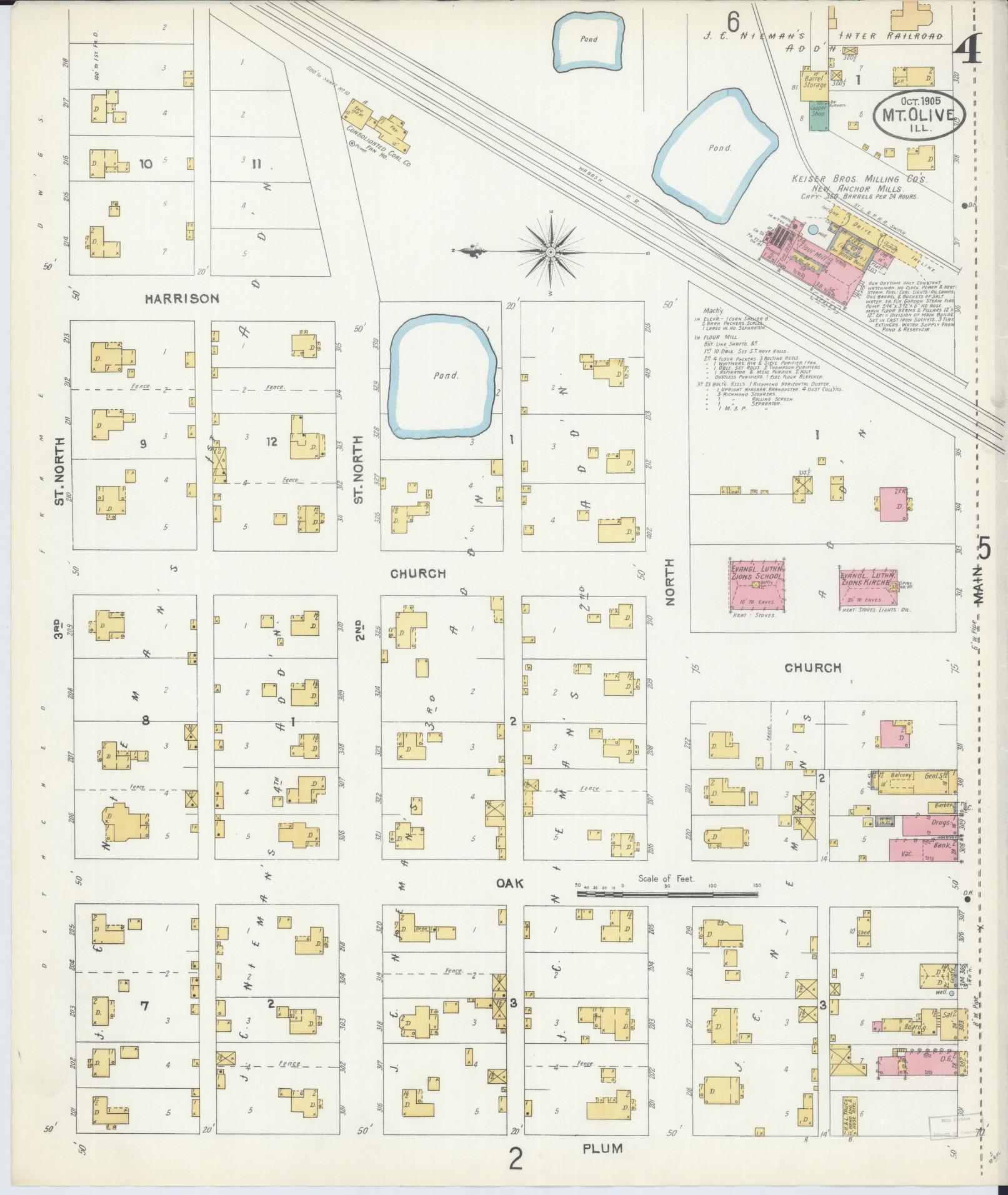 Sanborn Fire Insurance Map from Mount Olive, Macoupin County, Illinois (1905), Sheet #0004 - Complete Map Set gallery image, historic Sanborn map, vintage wall art, Illinois Illinois