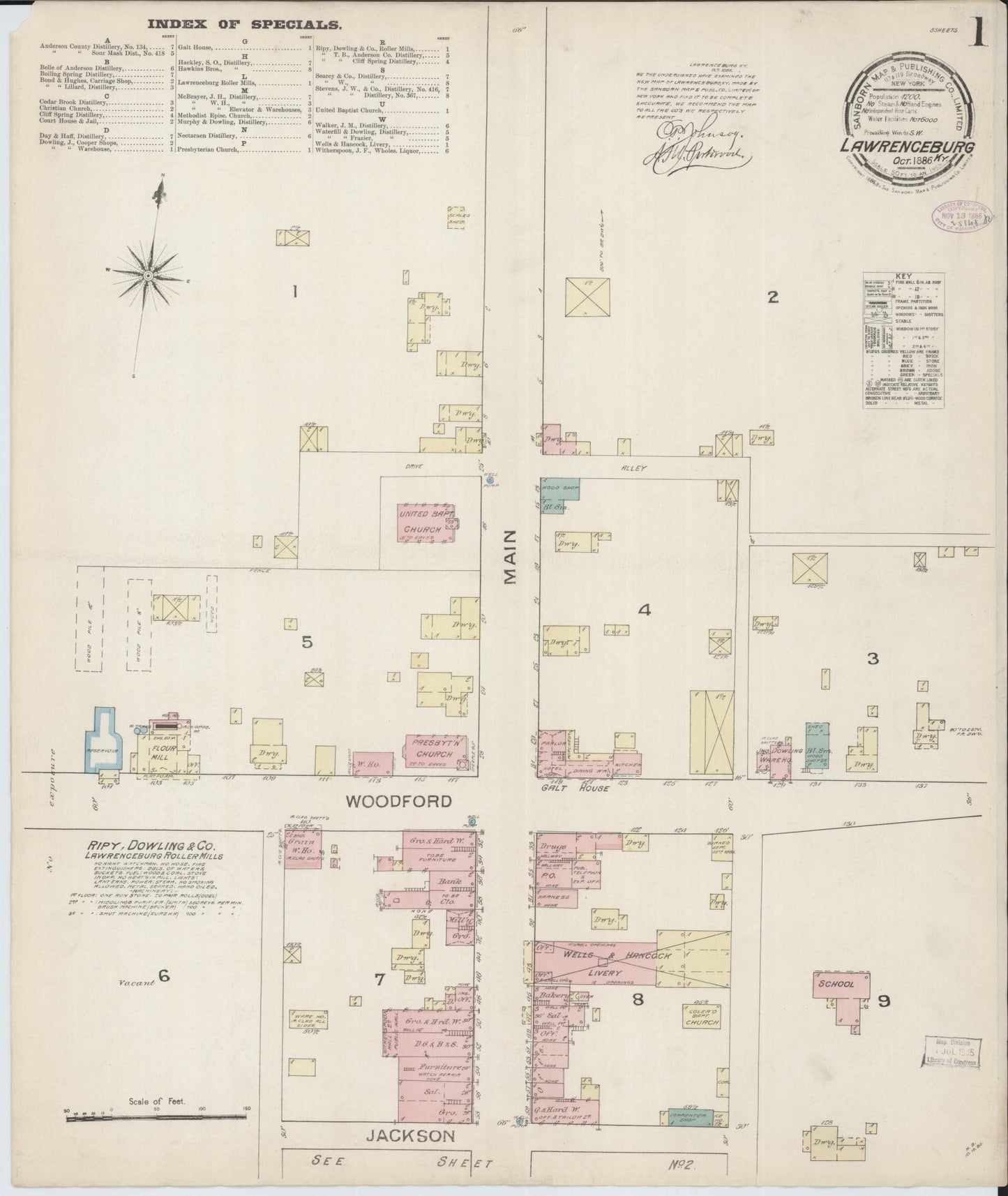 Sanborn Fire Insurance Map from Lawrenceburg, Anderson County, Kentucky (1886), Sheet #0001 - Complete Map Set gallery image, historic Sanborn map, vintage wall art, Kentucky Kentucky
