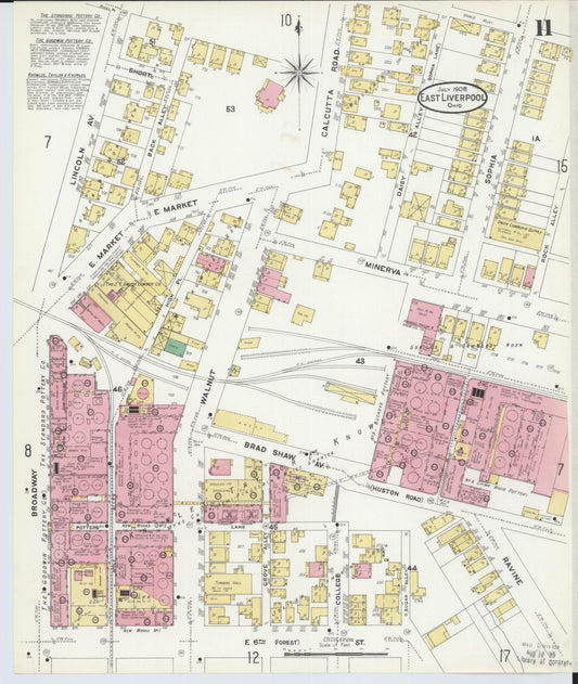 Sanborn Fire Insurance Map from East Liverpool, Columbiana County, Ohio (1908), Sheet #0011 - Historic Sanborn Fire Insurance Map Print, vintage old map wall art, antique decor, genealogy gift, Ohio Ohio map