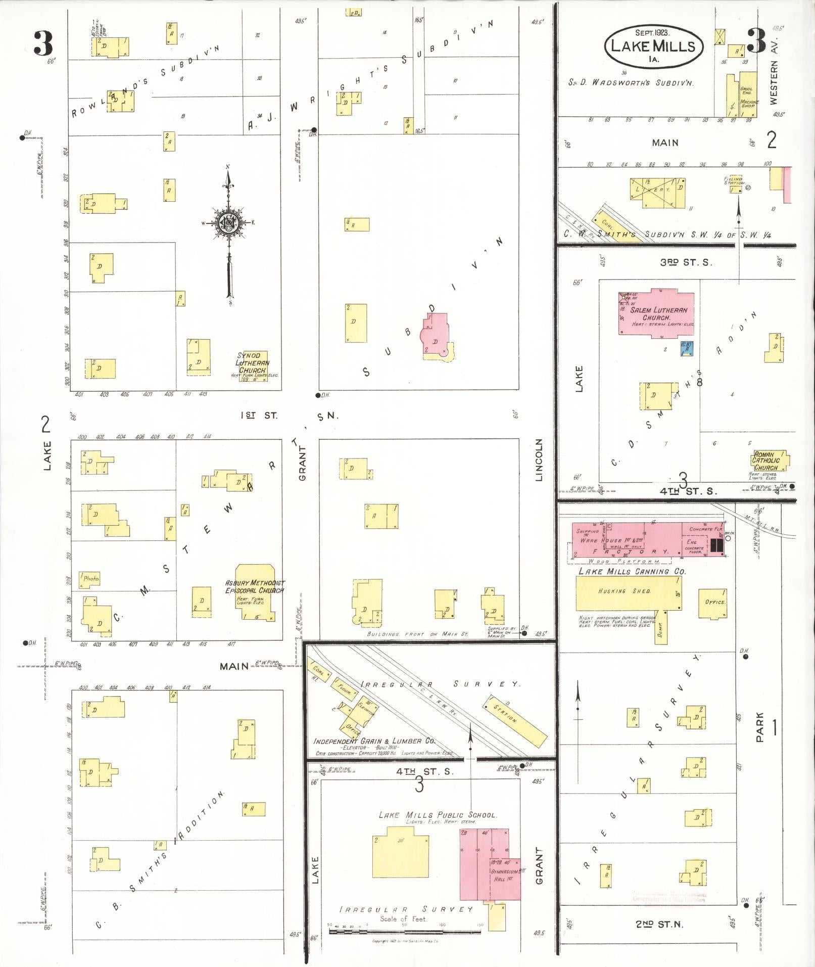 Sanborn Fire Insurance Map from Lake Mills, Winnebago County, Iowa (1923), Sheet #0003 - Historic Sanborn Fire Insurance Map Print, vintage old map wall art