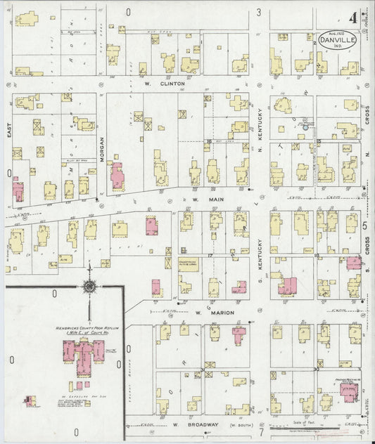 Sanborn Fire Insurance Map from Danville, Hendricks County, Indiana (1920), Sheet #0004 - Historic Sanborn Fire Insurance Map Print, vintage old map wall art, antique decor, genealogy gift, Indiana Indiana map
