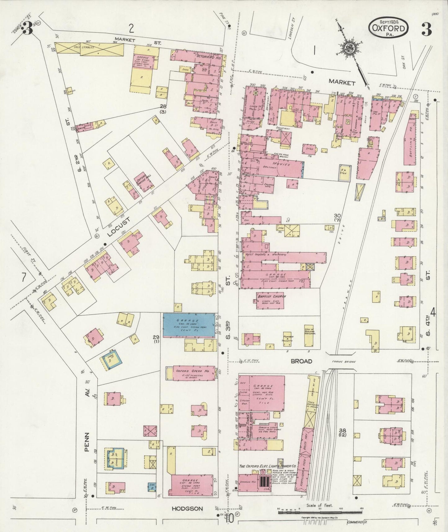Sanborn Fire Insurance Map from Oxford, Chester County, Pennsylvania (1924), Sheet #0003 - Complete Map Set gallery image, historic Sanborn map, vintage wall art, Pennsylvania Pennsylvania