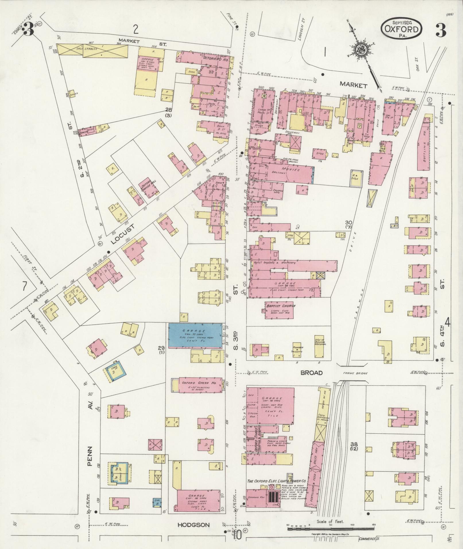 Sanborn Fire Insurance Map from Oxford, Chester County, Pennsylvania (1924), Sheet #0003 - Complete Map Set gallery image, historic Sanborn map, vintage wall art, Pennsylvania Pennsylvania
