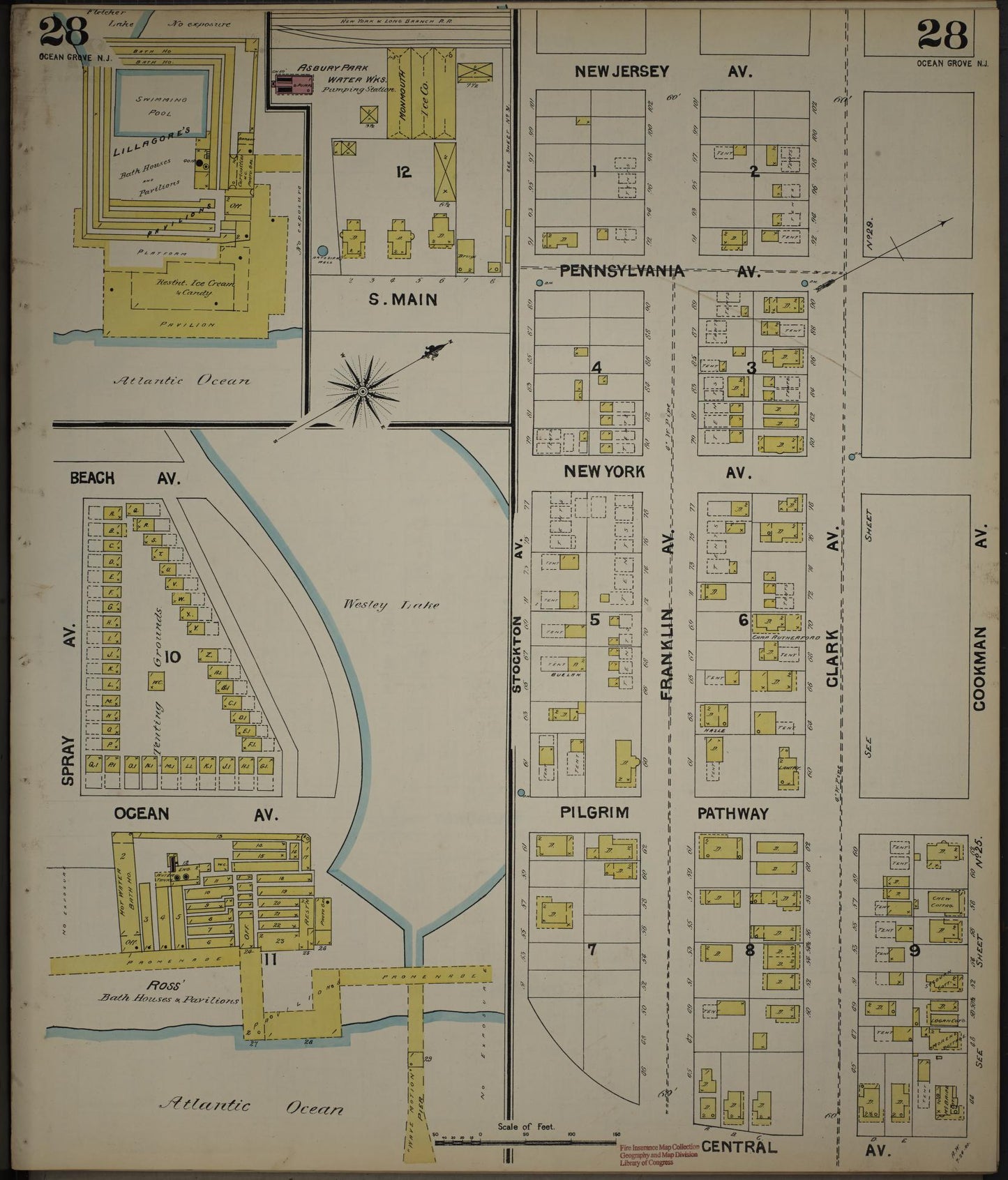 Sanborn Fire Insurance Map from New Jersey Coast, New Jersey Coast, New Jersey (1890), Sheet #0028 - Historic Sanborn Fire Insurance Map Print, vintage old map wall art, antique decor, genealogy gift, New Jersey Coast New Jersey map