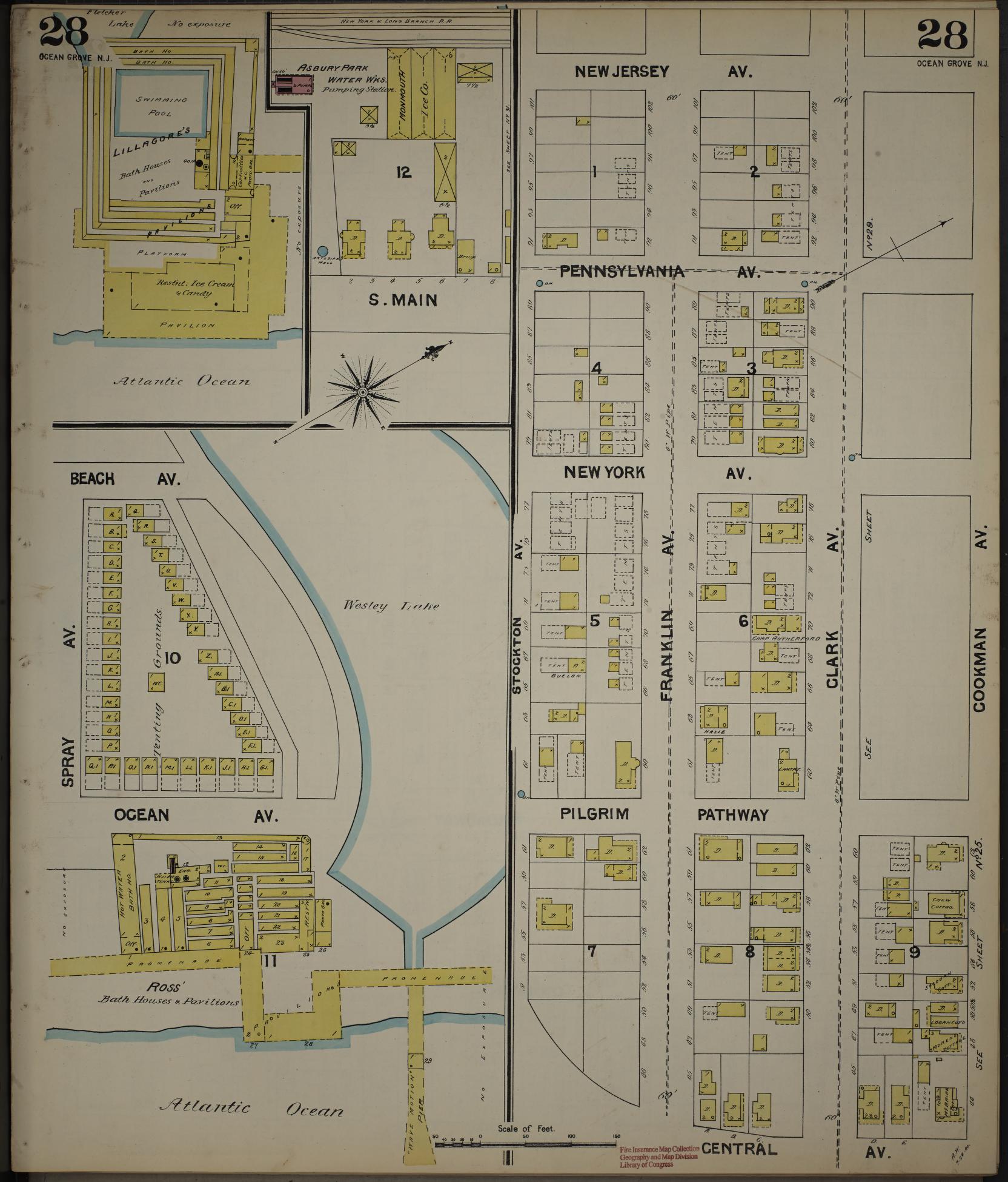 Sanborn Fire Insurance Map from New Jersey Coast, New Jersey Coast, New Jersey (1890), Sheet #0028 - Historic Sanborn Fire Insurance Map Print, vintage old map wall art, antique decor, genealogy gift, New Jersey Coast New Jersey map