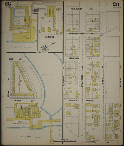 Sanborn Fire Insurance Map from New Jersey Coast, New Jersey Coast, New Jersey (1890), Sheet #0028 - Historic Sanborn Fire Insurance Map Print, vintage old map wall art, antique decor, genealogy gift, New Jersey Coast New Jersey map