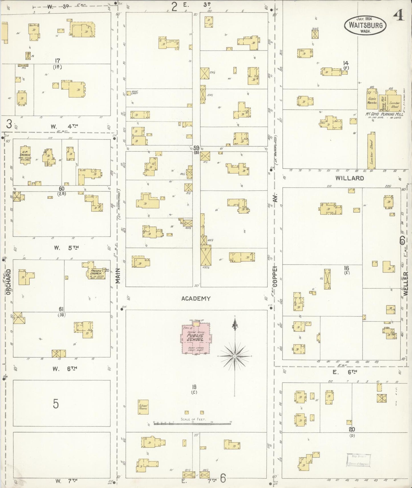Sanborn Fire Insurance Map from Waitsburg, Walla Walla County, Washington (1904), Sheet #0004 - Complete Map Set gallery image, historic Sanborn map, vintage wall art, Washington Washington