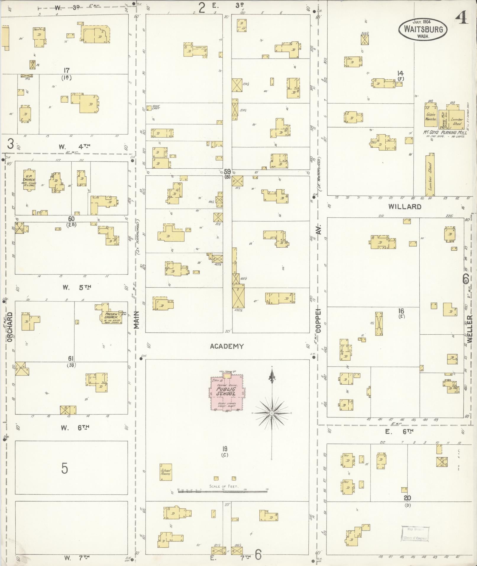 Sanborn Fire Insurance Map from Waitsburg, Walla Walla County, Washington (1904), Sheet #0004 - Complete Map Set gallery image, historic Sanborn map, vintage wall art, Washington Washington