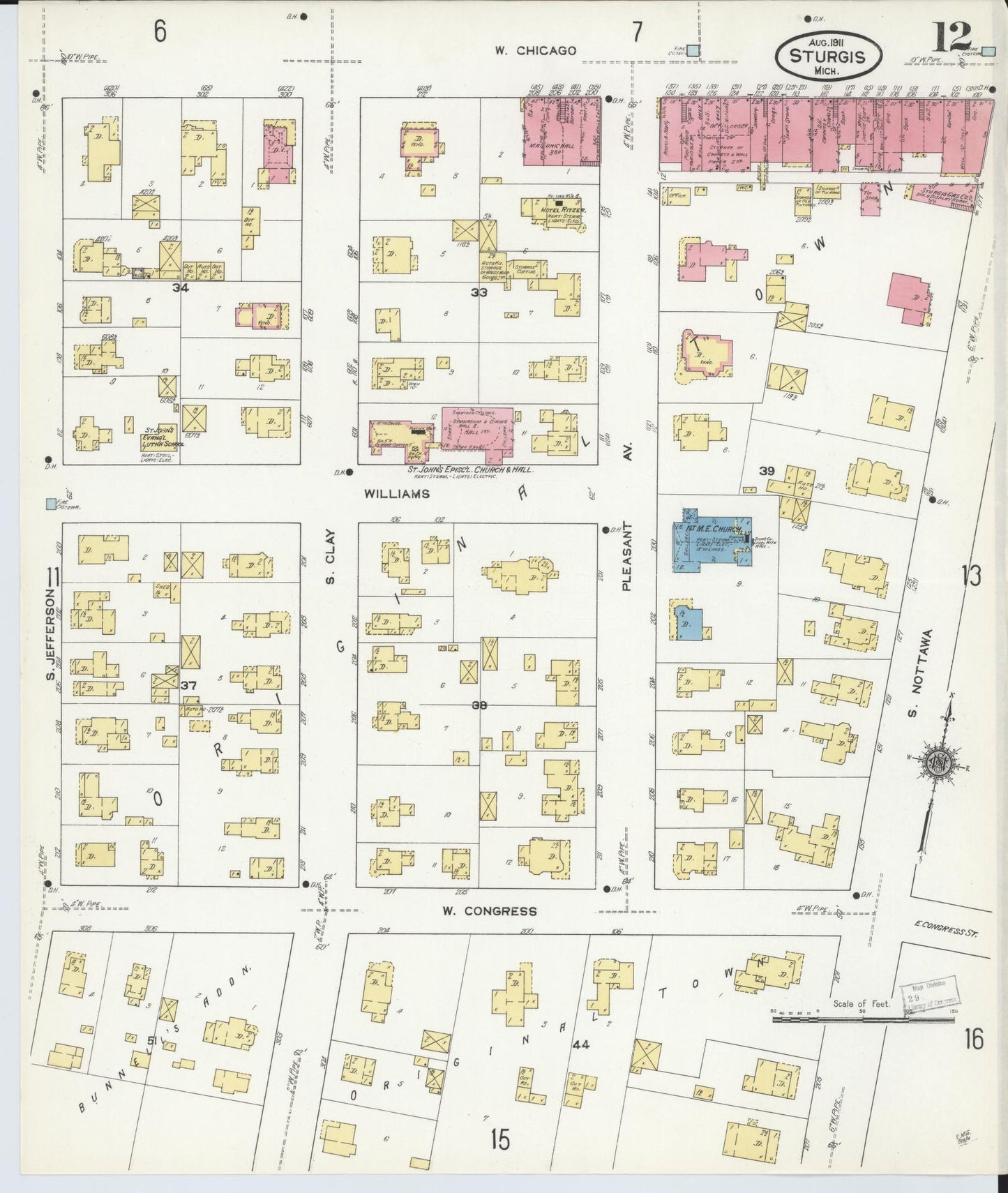 Sanborn Fire Insurance Map from Sturgis, Saint Joseph County, Michigan (1911), Sheet #0012 - Complete Map Set gallery image, historic Sanborn map, vintage wall art, Michigan Michigan