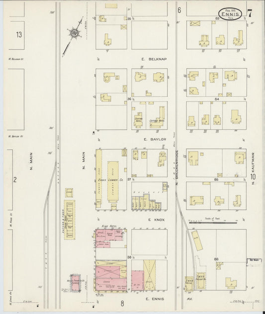 Sanborn Fire Insurance Map from Ennis, Ellis County, Texas (1915), Sheet #0007 - Historic Sanborn Fire Insurance Map Print, vintage old map wall art, antique decor, genealogy gift, Texas Texas map