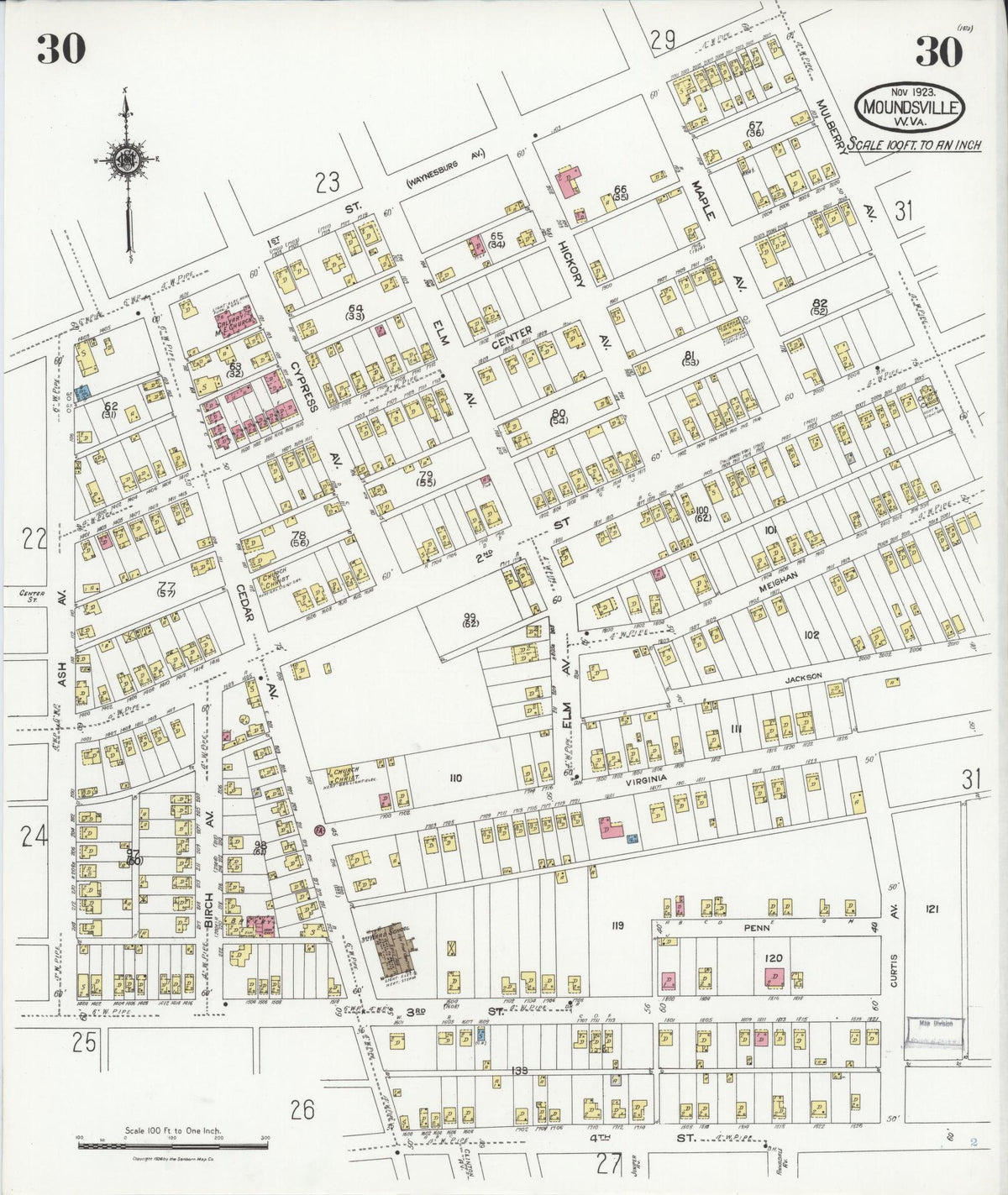 Sanborn Fire Insurance Map from Moundsville, Marshall County, West Virginia (1923), Sheet #0030 - Complete Map Set gallery image, historic Sanborn map, vintage wall art, West Virginia West Virginia