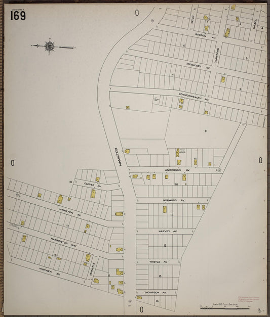 Sanborn Fire Insurance Map from Worcester, Worcester County, Massachusetts (1910), Sheet #0169 - Historic Sanborn Fire Insurance Map Print, vintage old map wall art, antique decor, genealogy gift, Massachusetts Massachusetts map