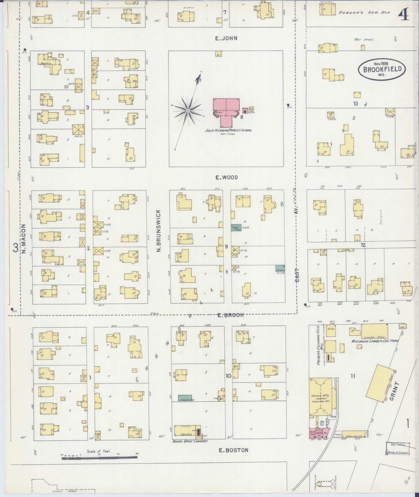Sanborn Fire Insurance Map from Brookfield, Linn County, Missouri (1898), Sheet #0004 - Complete Map Set gallery image, historic Sanborn map, vintage wall art, Missouri Missouri