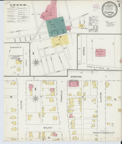 Sanborn Fire Insurance Map from Richwood, Union County, Ohio (1893), Sheet #0001 - Historic Sanborn Fire Insurance Map Print, vintage old map wall art, antique decor, genealogy gift, Ohio Ohio map