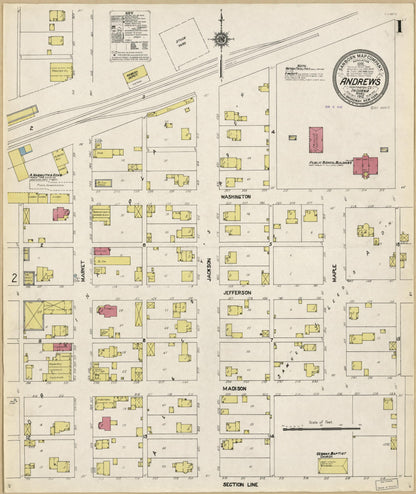 Sanborn Fire Insurance Map from Andrews, Huntington County, Indiana (1912), Sheet #0001 - Historic Sanborn Fire Insurance Map Print, vintage old map wall art, antique decor, genealogy gift, Indiana Indiana map
