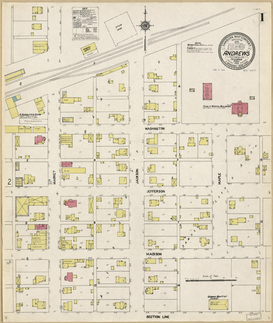 Sanborn Fire Insurance Map from Andrews, Huntington County, Indiana (1912), Sheet #0001 - Historic Sanborn Fire Insurance Map Print, vintage old map wall art, antique decor, genealogy gift, Indiana Indiana map