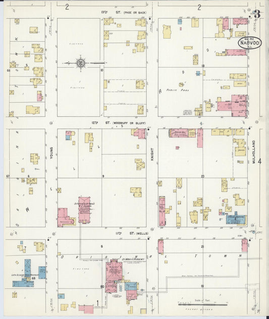 Sanborn Fire Insurance Map from Nauvoo, Hancock County, Illinois (1912), Sheet #0003 - Historic Sanborn Fire Insurance Map Print, vintage old map wall art, antique decor, genealogy gift, Illinois Illinois map