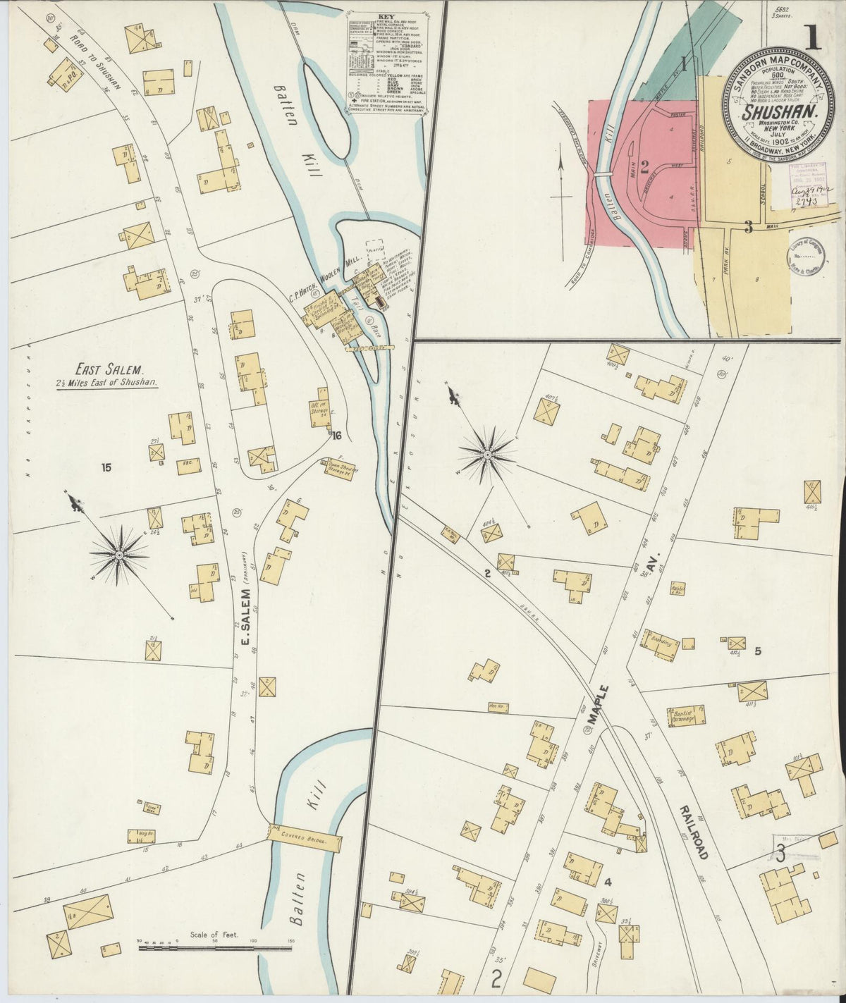 Sanborn Fire Insurance Map from Shushan, Washington County, New York (1902), Sheet #0001 - Complete Map Set gallery image, historic Sanborn map, vintage wall art, New York New York