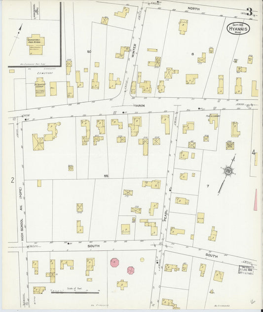 Sanborn Fire Insurance Map from Hyannis, Barnstable County, Massachusetts (1912), Sheet #0003 - Historic Sanborn Fire Insurance Map Print, vintage old map wall art, antique decor, genealogy gift, Massachusetts Massachusetts map