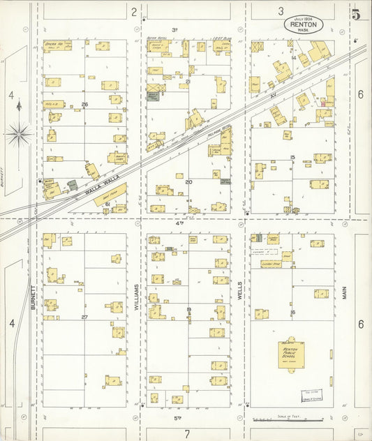 Sanborn Fire Insurance Map from Renton, King County, Washington (1904), Sheet #0005 - Historic Sanborn Fire Insurance Map Print, vintage old map wall art, antique decor, genealogy gift, Washington Washington map