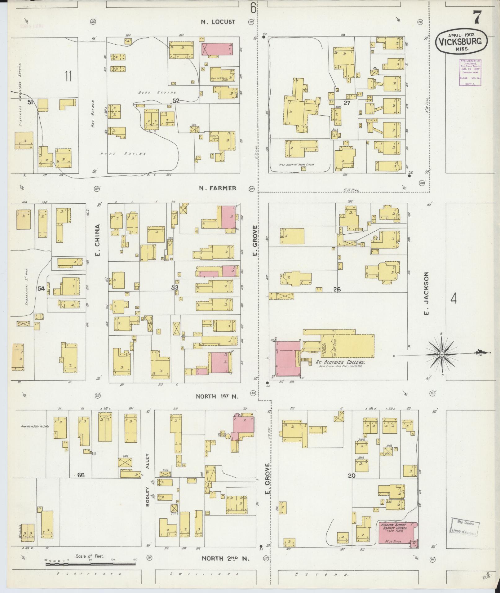 Sanborn Fire Insurance Map from Vicksburg, Warren County, Mississippi (1902), Sheet #0007 - Complete Map Set gallery image, historic Sanborn map, vintage wall art, Mississippi Mississippi