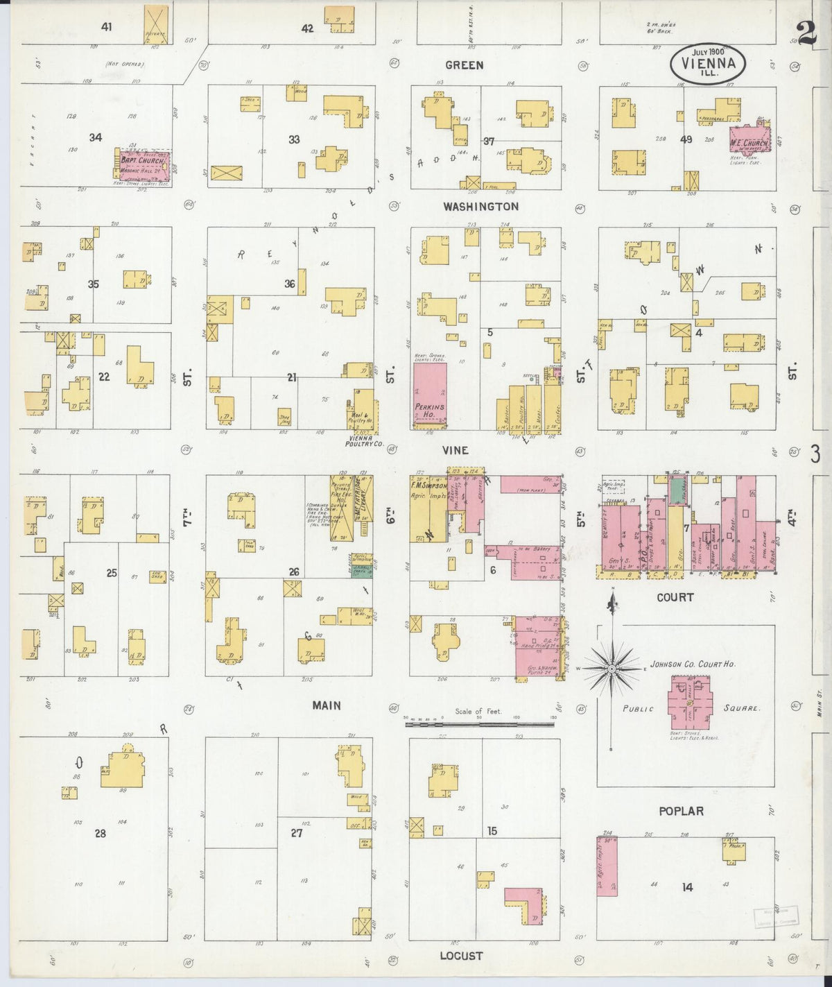 Sanborn Fire Insurance Map from Vienna, Johnson County, Illinois (1900), Sheet #0002 - Complete Map Set gallery image, historic Sanborn map, vintage wall art, Illinois Illinois