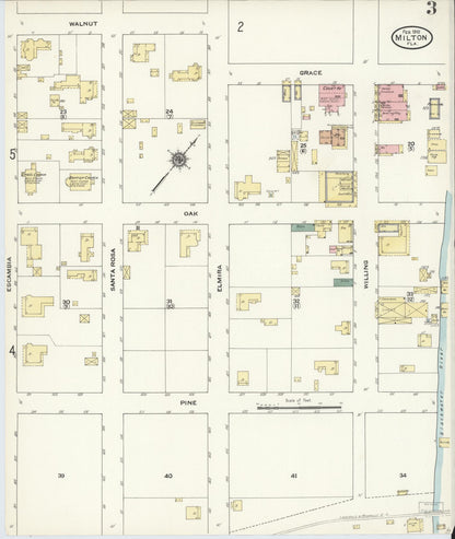 Sanborn Fire Insurance Map from Milton, Santa Rosa County, Florida (1910), Sheet #0003 - Complete Map Set gallery image, historic Sanborn map, vintage wall art, Florida Florida