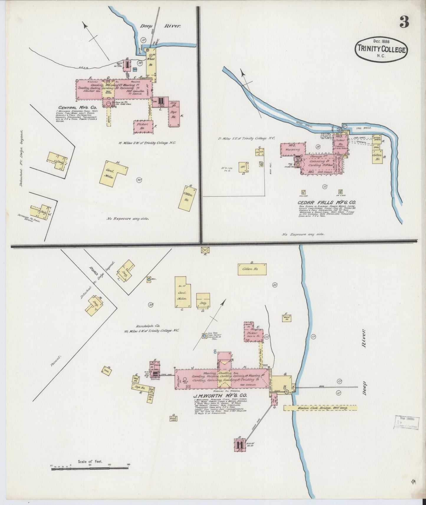 Sanborn Fire Insurance Map from Trinity College, Randolph County, North Carolina (1888), Sheet #0003 - Complete Map Set gallery image, historic Sanborn map, vintage wall art, North Carolina North Carolina
