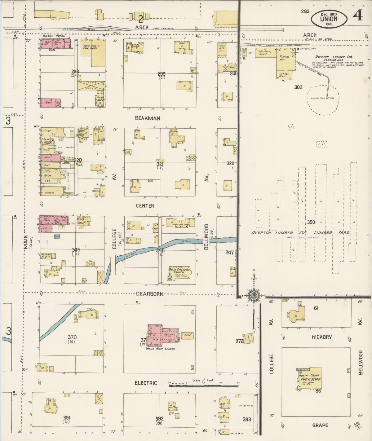 Sanborn Fire Insurance Map from Union, Union County, Oregon (1910), Sheet #0004 - Historic Sanborn Fire Insurance Map Print, vintage old map wall art, antique decor, genealogy gift, Oregon Oregon map