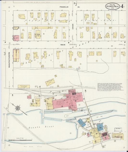 Sanborn Fire Insurance Map from Oconto Falls, Oconto County, Wisconsin (1911), Sheet #0004 - Historic Sanborn Fire Insurance Map Print, vintage old map wall art, antique decor, genealogy gift, Wisconsin Wisconsin map